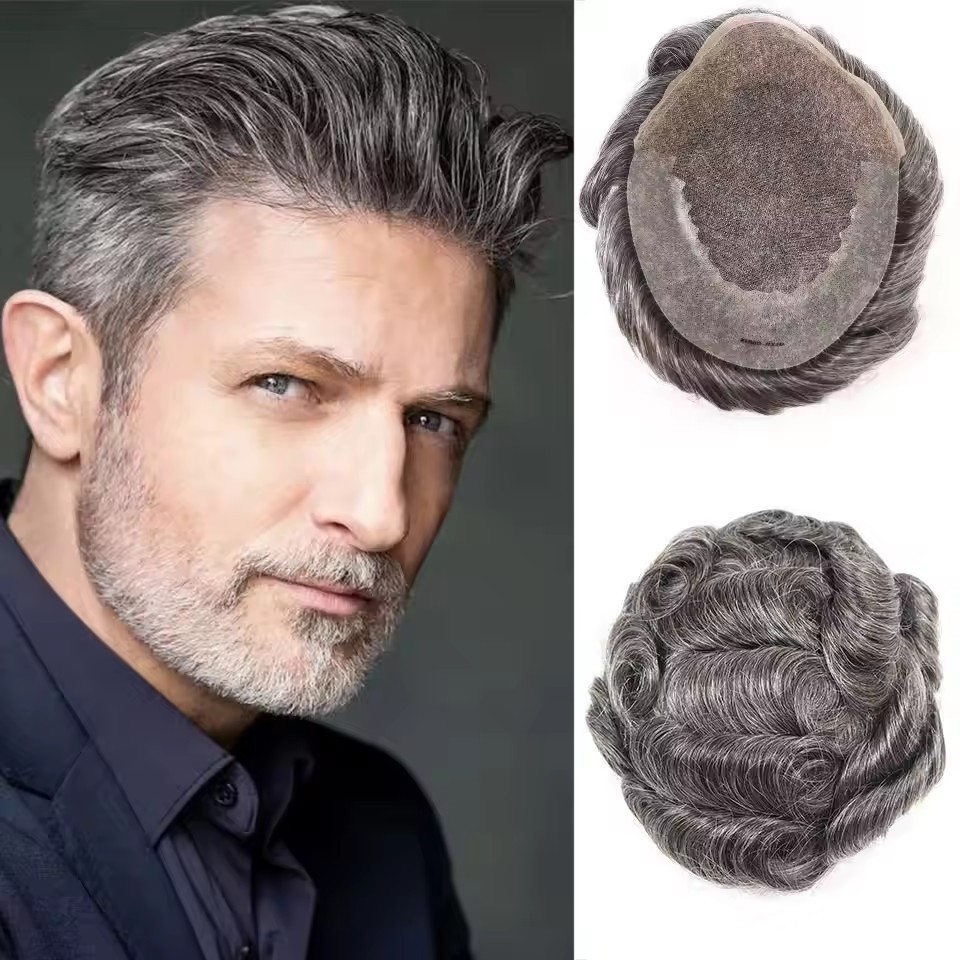 Natural Hairline Toupee For Men Human Hair Lace&PU Male Wig Replacement System