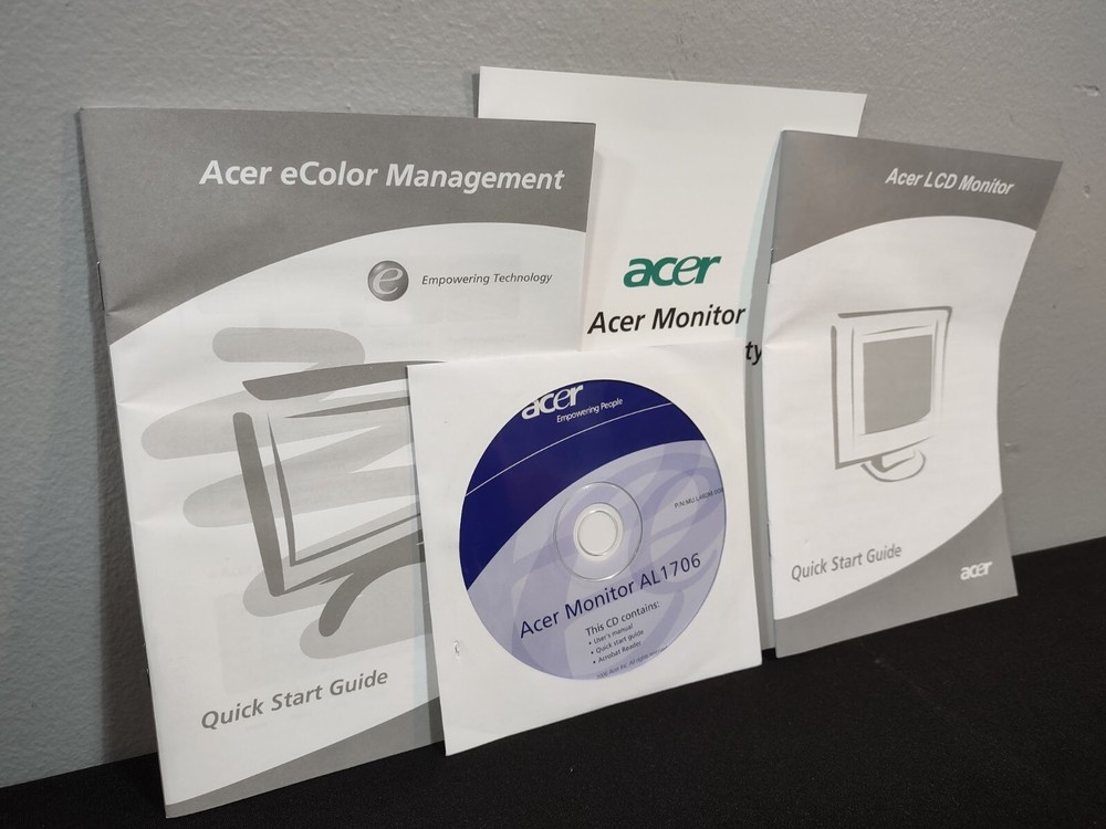 Acer LCD Monitor AL1706 Bundle Lot - CD Disc User Manual Quick Start Guide Docs
