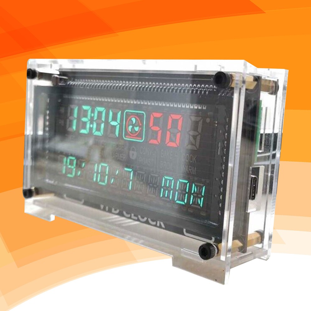 VFD Screen Clock Support Brightness Adjustment 5V Power w/ Clear Panel