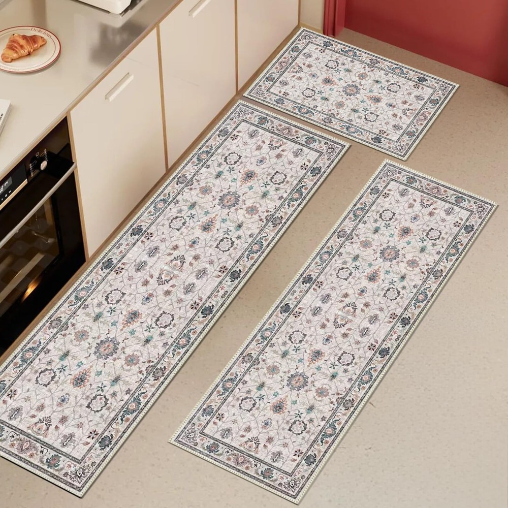Boho 3-Piece Non-Slip Washable Kitchen Rug Set Absorbent Floor Mats