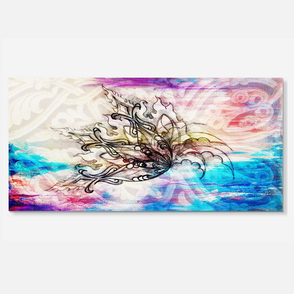 Blue Paper Flower and Flame - Floral Art Glossy Metal Wall Blue 28 in. wide x 12