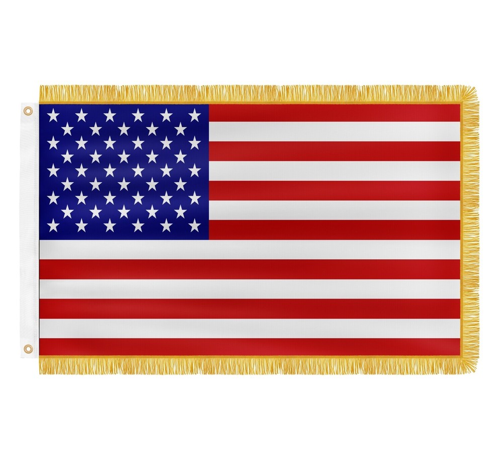 American Golden Fringe Flag 3x5ft Heavy Duty 200D Nylon USA Fringy Banner Decor