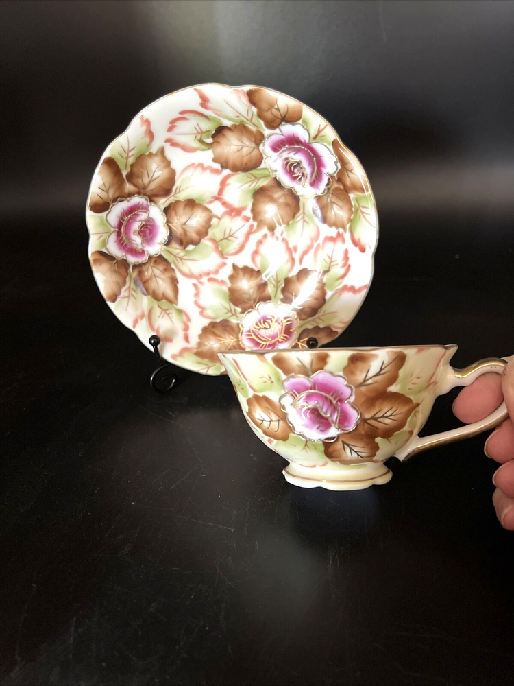 Vintage Shafford   Teacup & Saucer Floral  And Touches Of Gold Handpainted