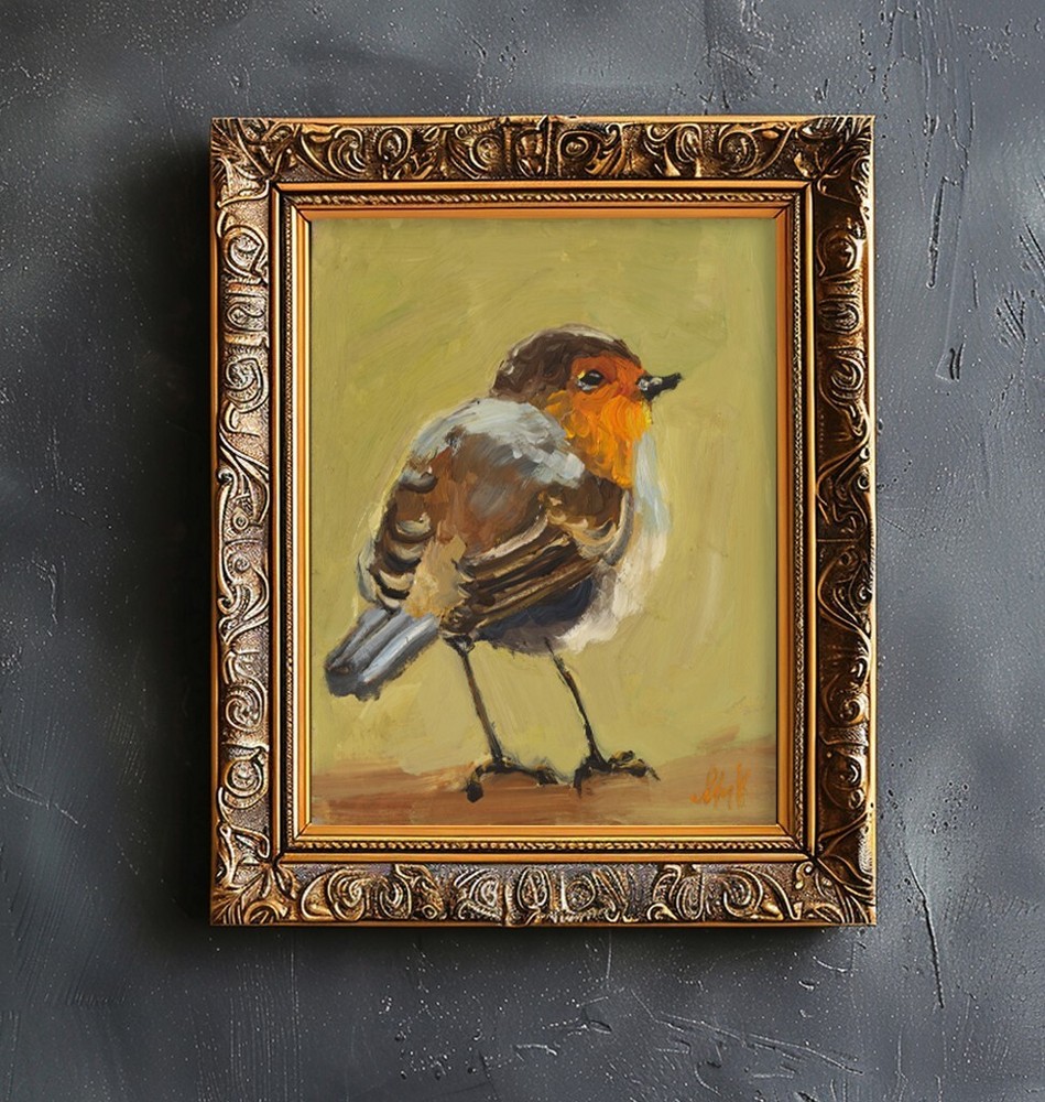 Robin Oil Painting Bird Original American Red Robin Wall Art House Gift Home