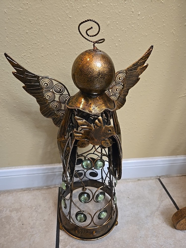 Bronze Metal Filigree Angel Garden Statue 18 Inches