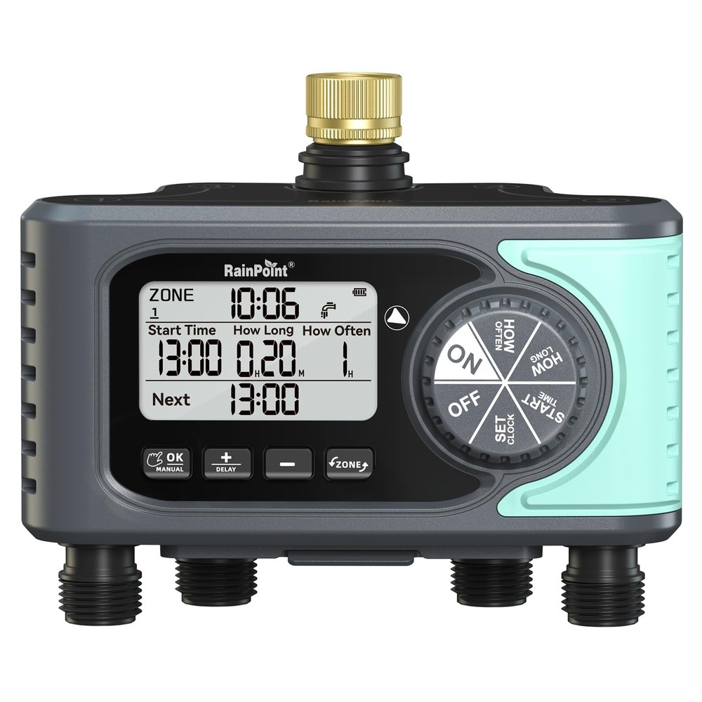 Sprinkler Timer, 4 Outlets Hose Timer with Brass Inlet with Rain Delay/Manual...