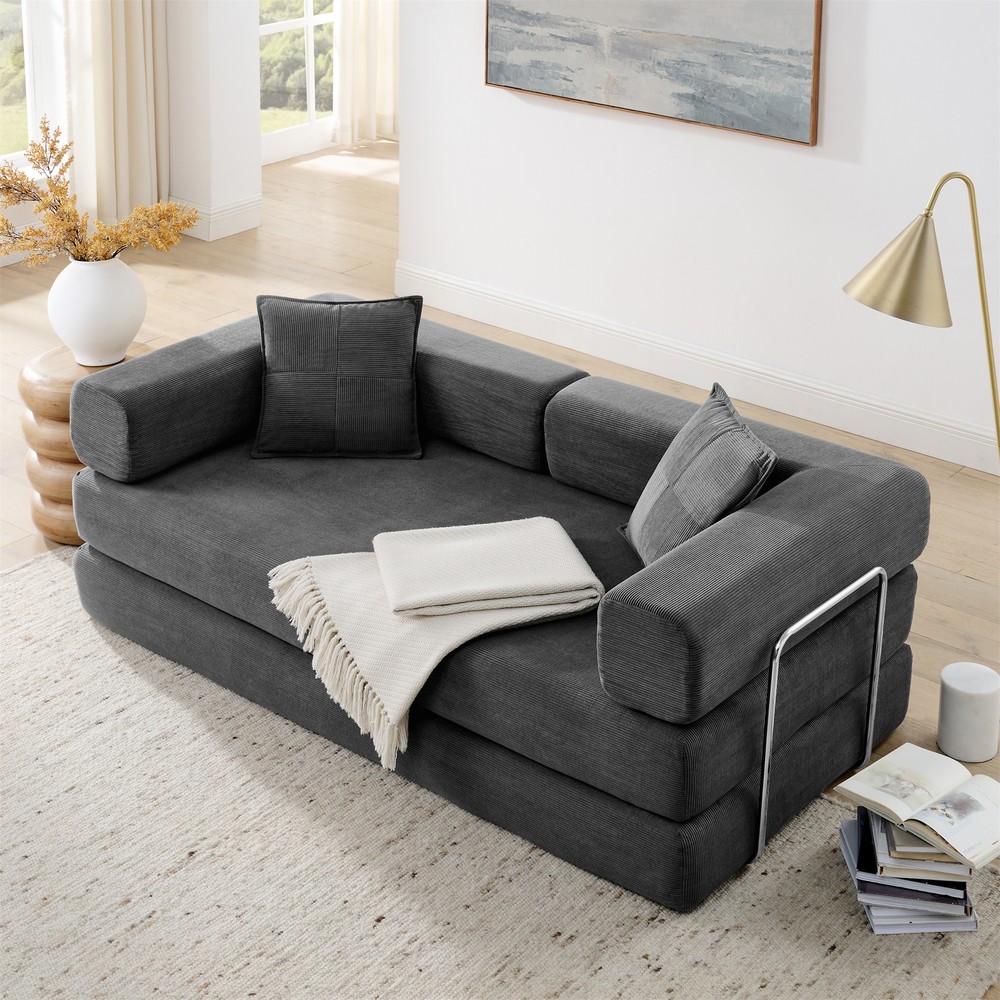 Modern Fold-Out Sofa Bed Convertible Floor Couch with Removable Backrest