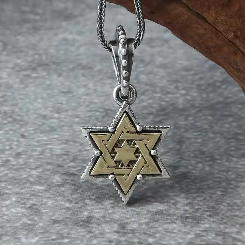 Fashion Geometric Hexagram Star of David Necklace Shield of David Jewish Pendant