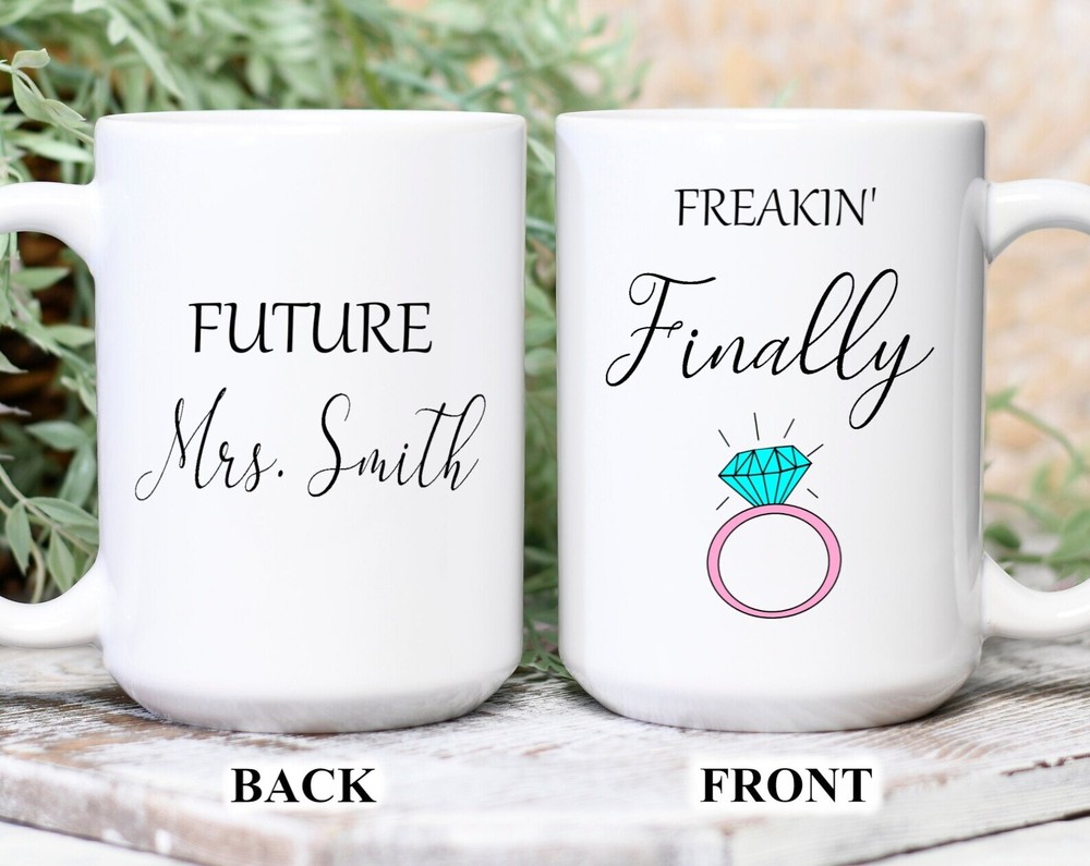 Freakin' Finally Engagement Mug * Personalized Engagement Gift * Custom Engaged