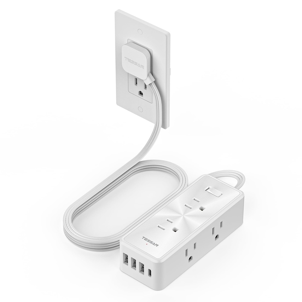 Surge Protector Power Strip, Ultra Thin Flat Plug 5 ft with 6 AC Outlets 4 US...