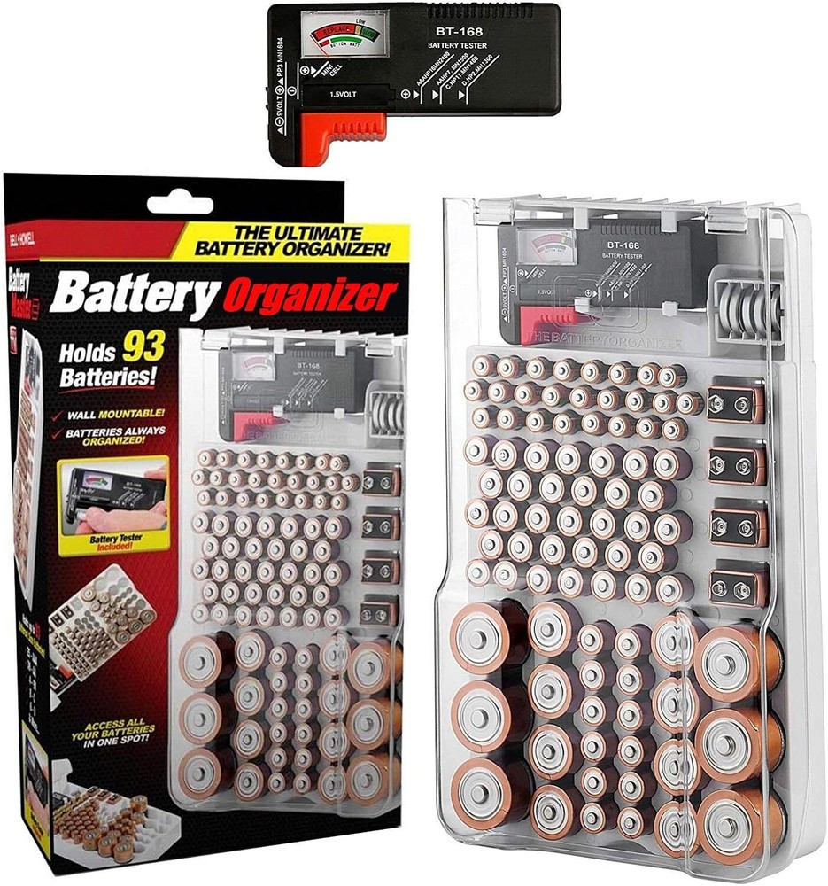 Battery Tester Organizer Storage case with Battery Tester Hold 93 Battery White