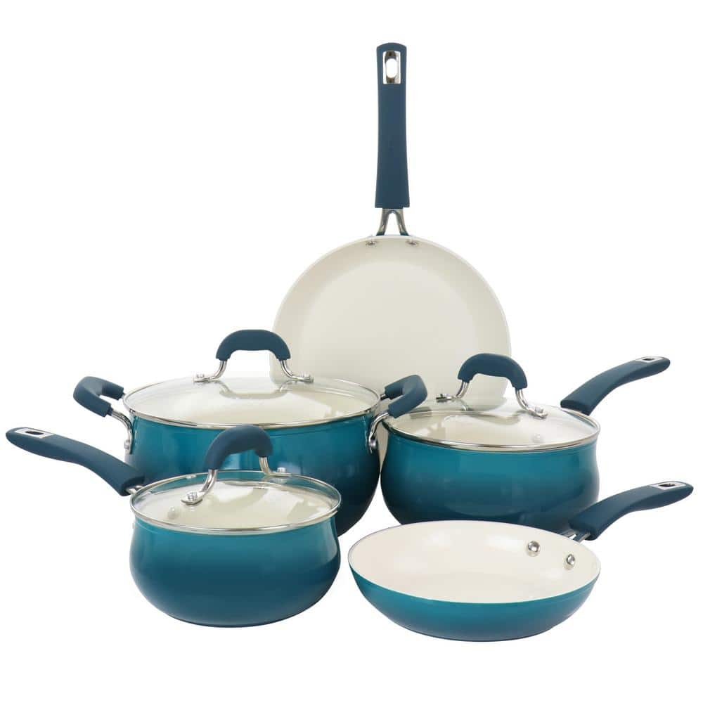 Corbett 8-Pc Teal Nonstick Aluminum Cookware Set
