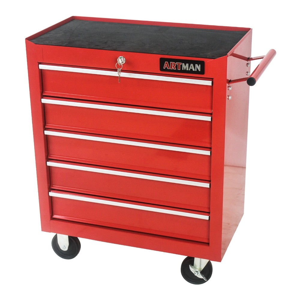 5 Drawers Tool Cart Workshop Rolling Tool Chest Storage Cabinet w/Lock & Key