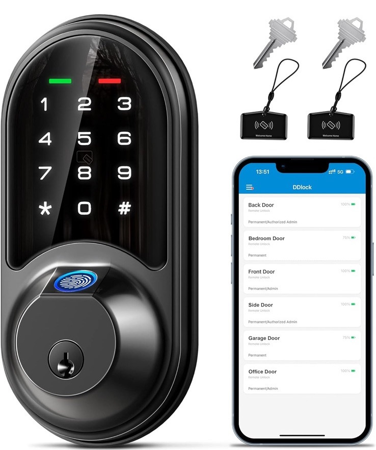 Veise Smart Lock 7-in-1 Keyless Entry Fingerprint Door Lock Matte Finish