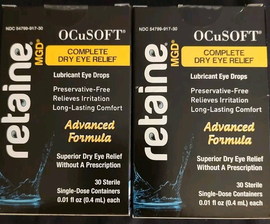 2 PK OCuSOFT Retaine MGD Lubricant Eye Drops Single Use ADVANCED FORMULA 30 Each