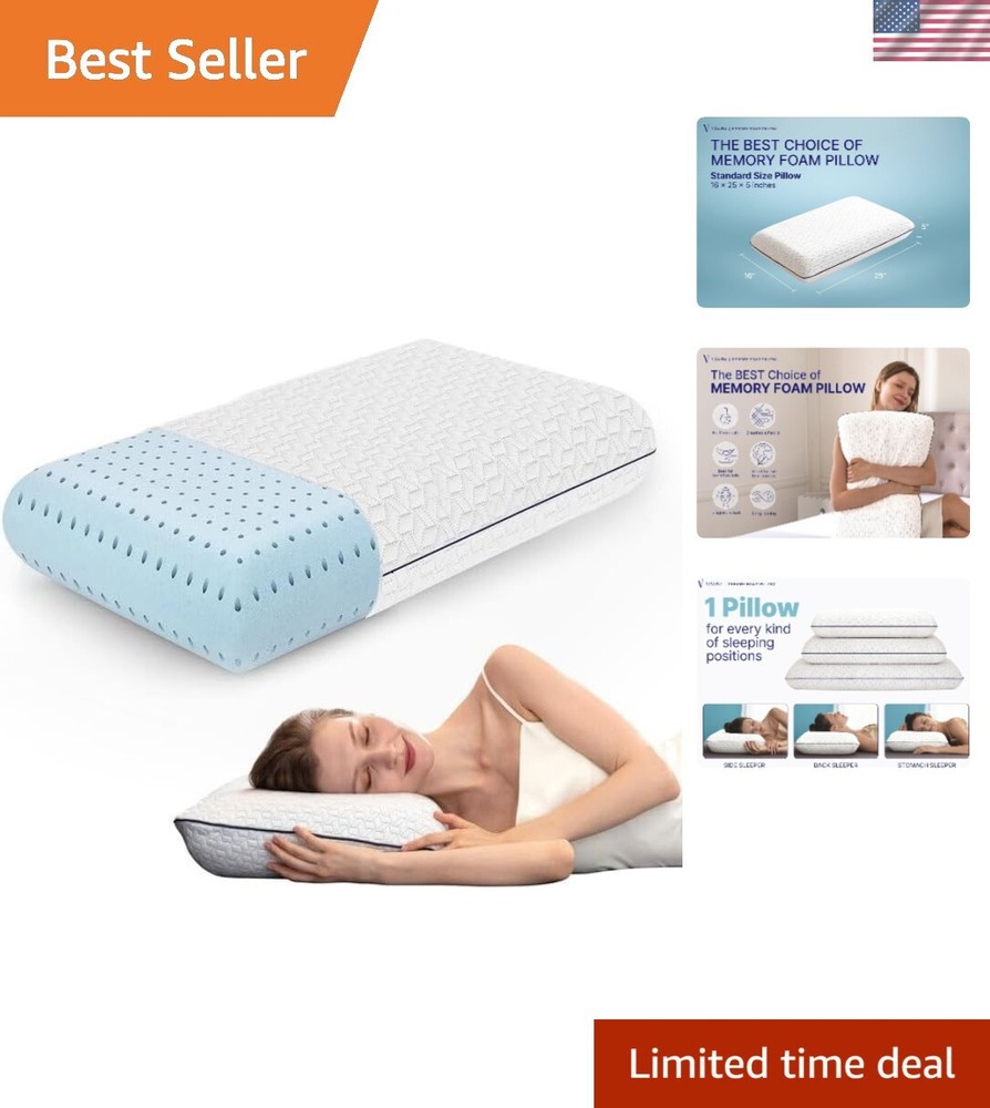 Cooling Gel Memory Foam Pillow - Standard Size with Firm Neck Support