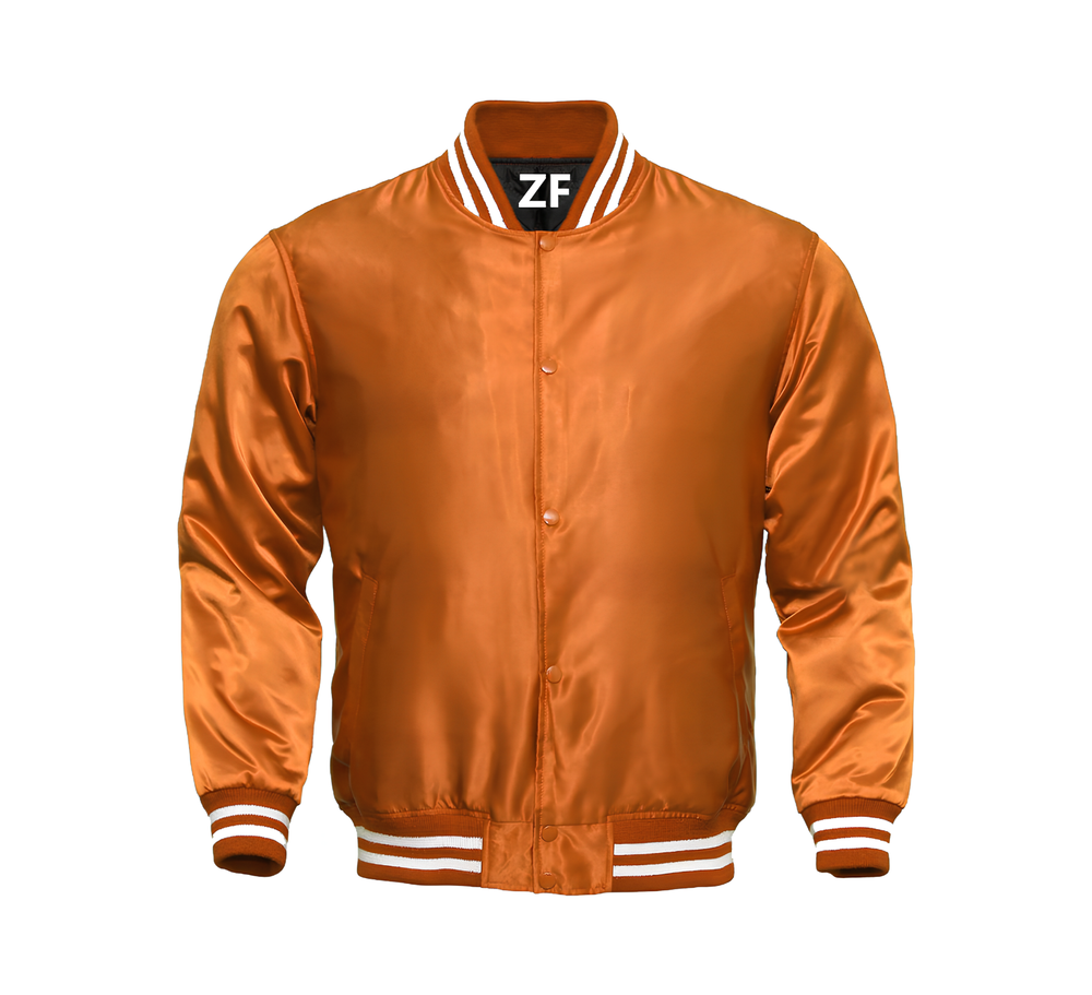 Custom Orange Satin Letterman Varsity Jacket for Men-image