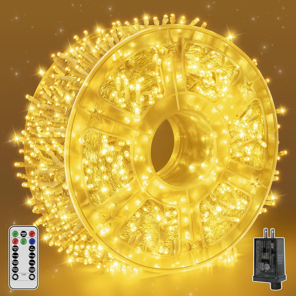 Christmas Lights 1200LED 196FT, Waterproof Outdoor String Lights with Remote and