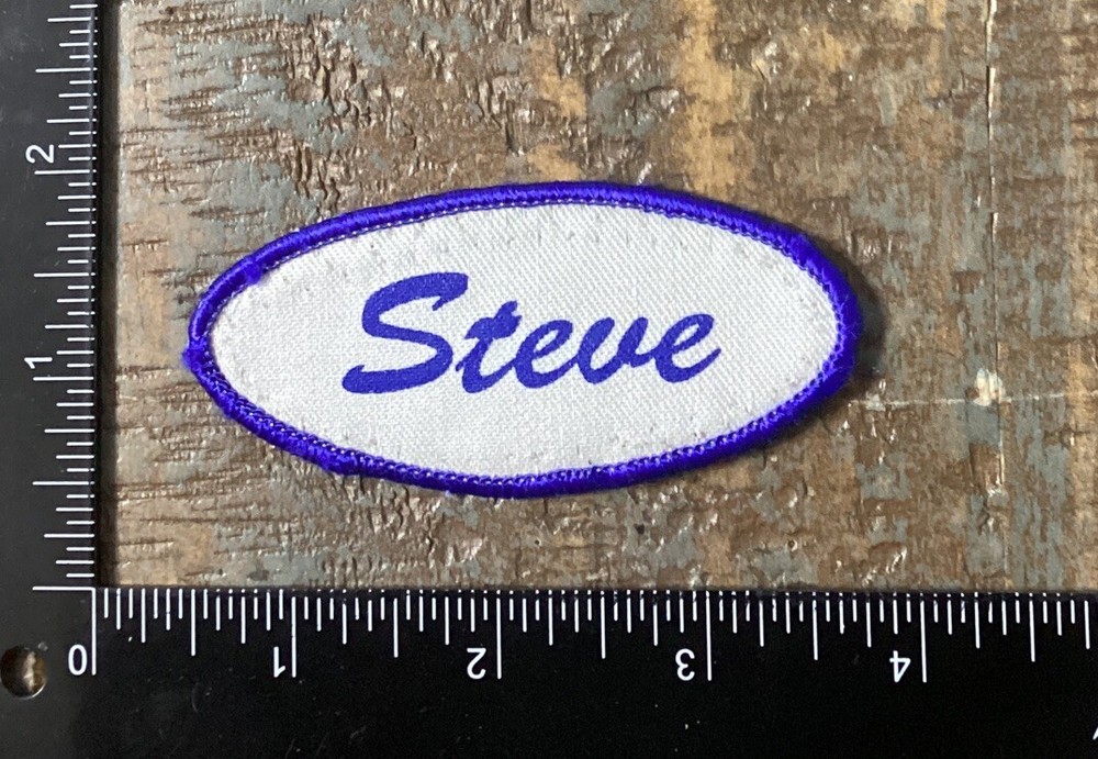 Vintage STEVE Name Tag Work Shirt Job Uniform Printed Iron-On Patch Blue