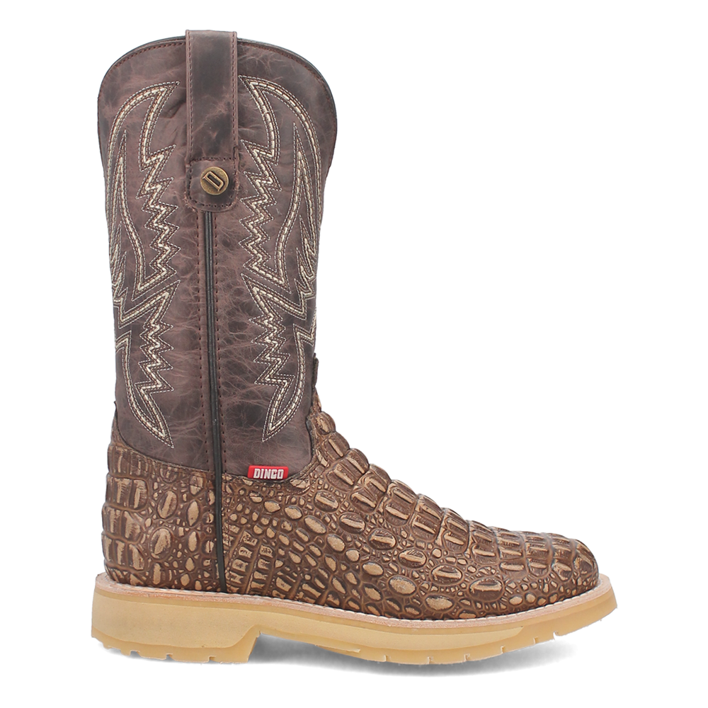 Stylish Dingo Death Valley Brown Embroidered Croc Round Toe Casual Cowboy Boots for Men DI