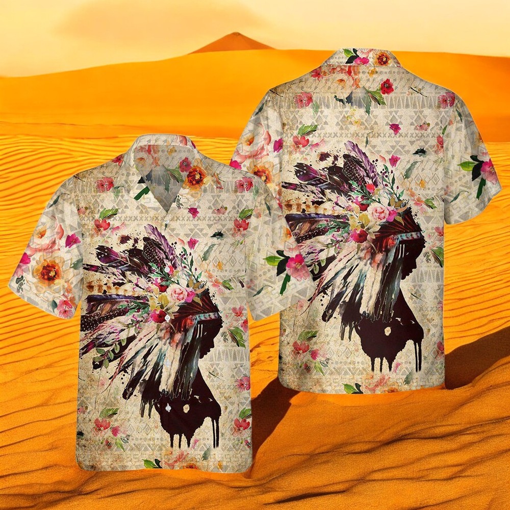Native Girl Flowers Floral Hawaiian Shirt