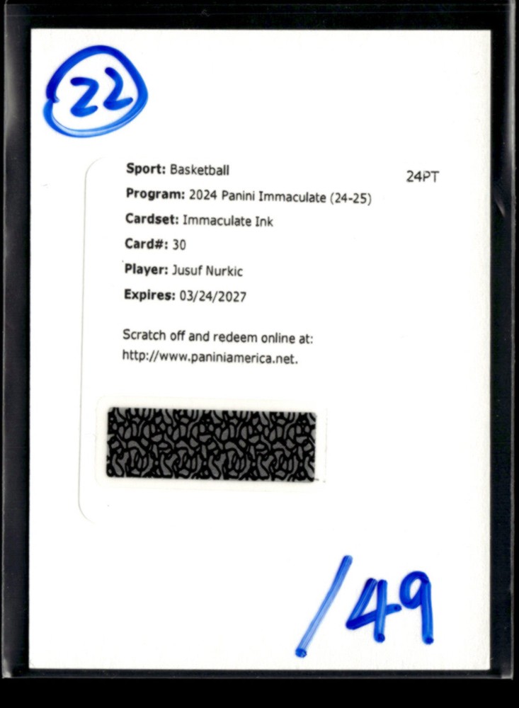 Jusuf Nurkic 2024-25 Panini Immaculate Basketball Ink Auto /49 Redemption [mty