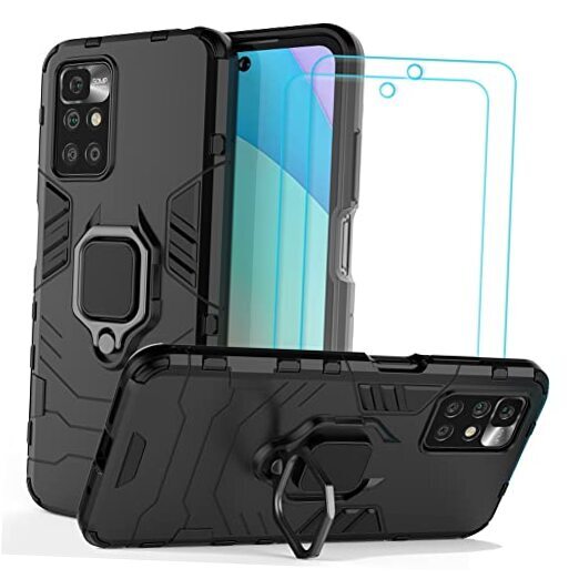 Ytaland for Xiaomi Redmi 10 Case,with 2 x Tempered Glass Screen Black