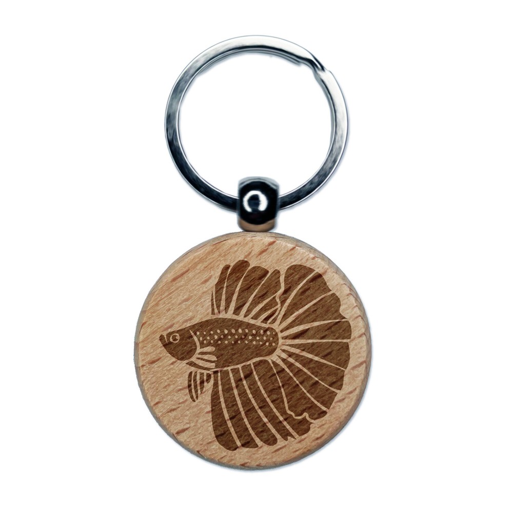 Siamese Fighting Fish Betta Splendens Large Fins Engraved Wood Keychain