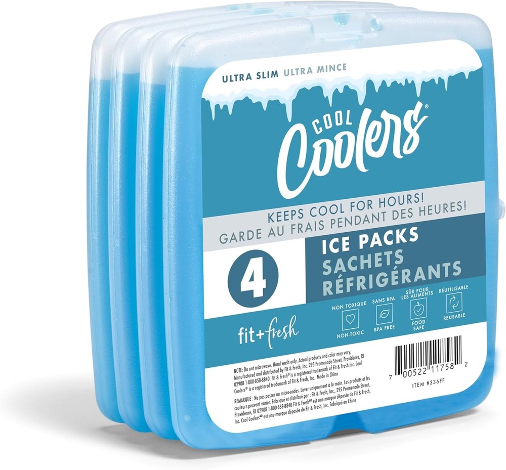 Cool Coolers By Fit & Fresh 4 Pack Slim Ice Packs, of 4, Clear Blue