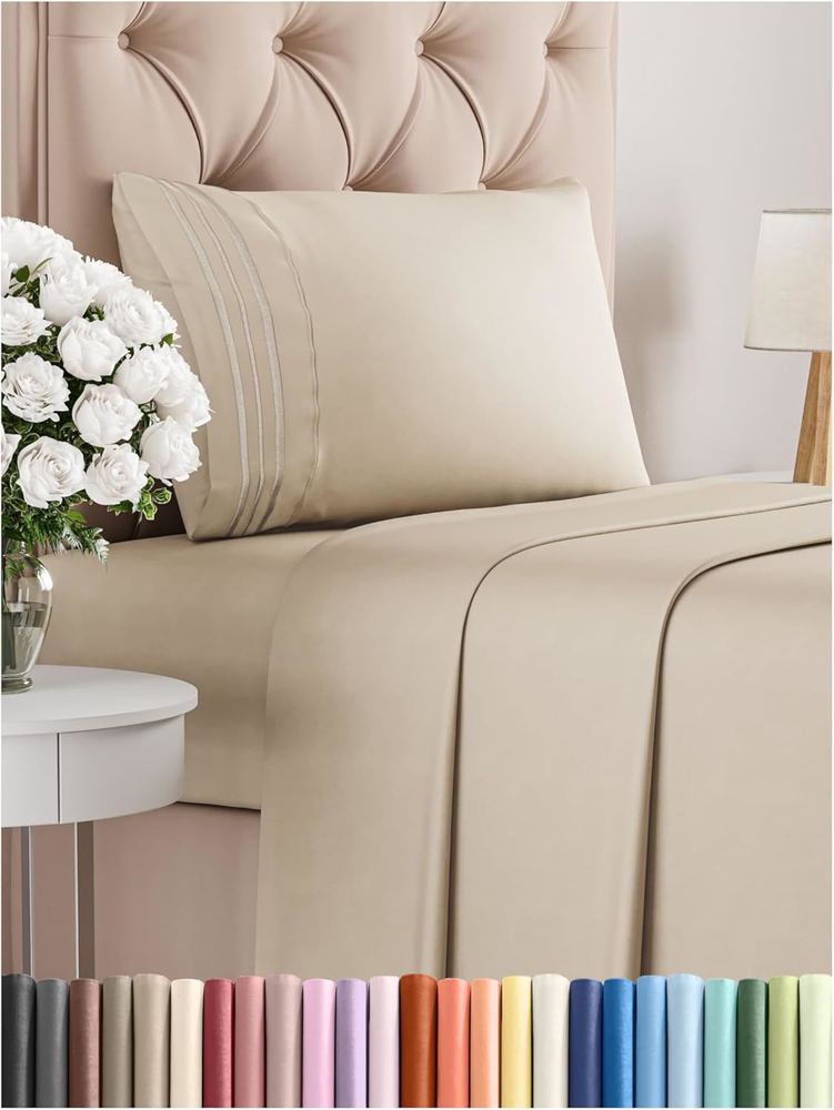 Twin XL 3-Piece Soft Cooling Sheet Set with Deep Pockets in Wheat