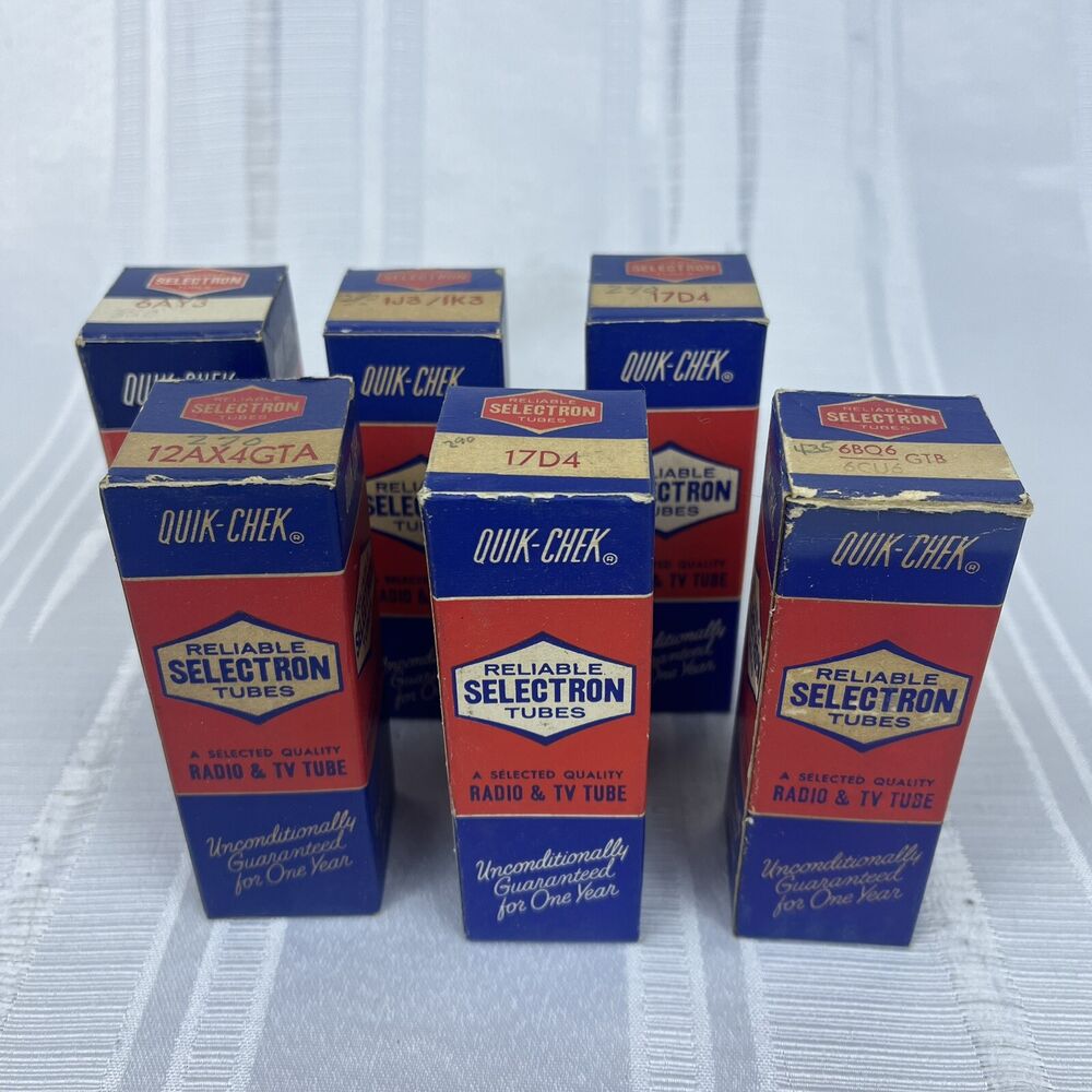 Lot of 6 Reliable Selectron Quik-Chek Electron Vacuum Radio Tubes - Untested