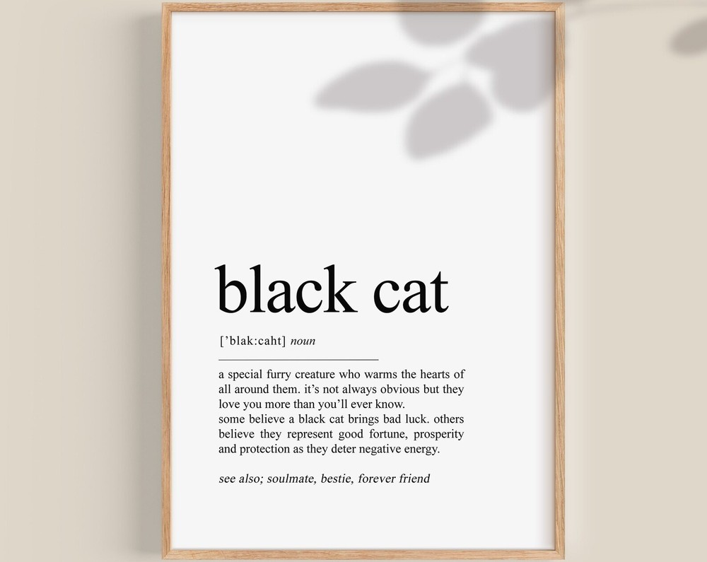 Black Cat Definition Dictionary Art Cat Lover Gift Halloween Dark Academia Wall