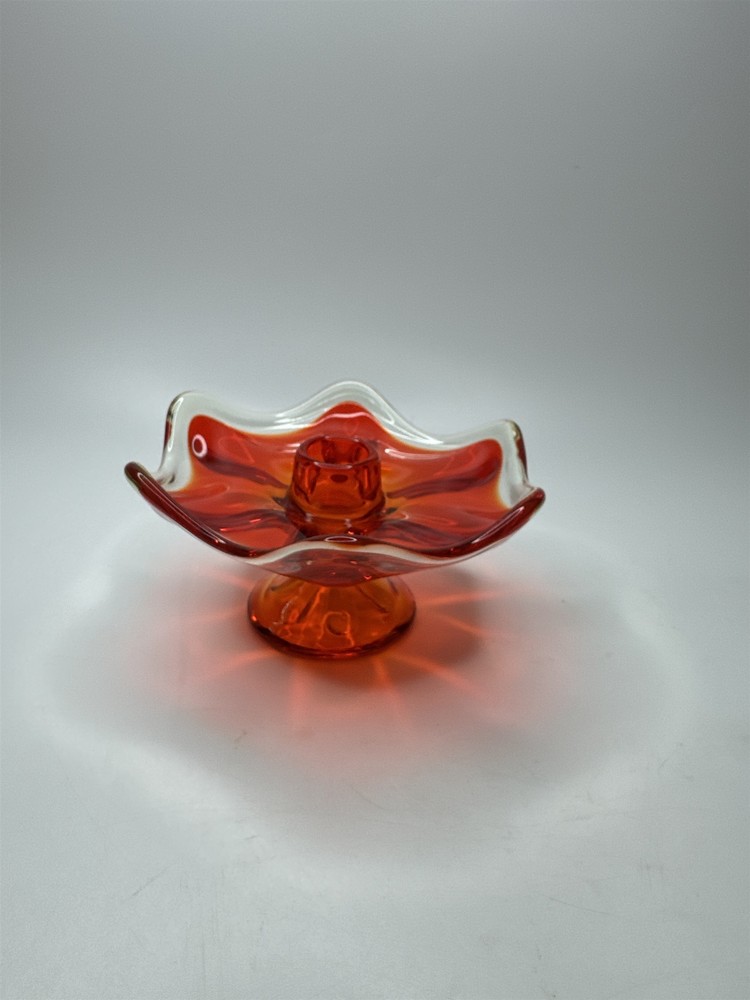 Vintage Viking Glass 6-Petal Candle Holder in Persimmon Orange