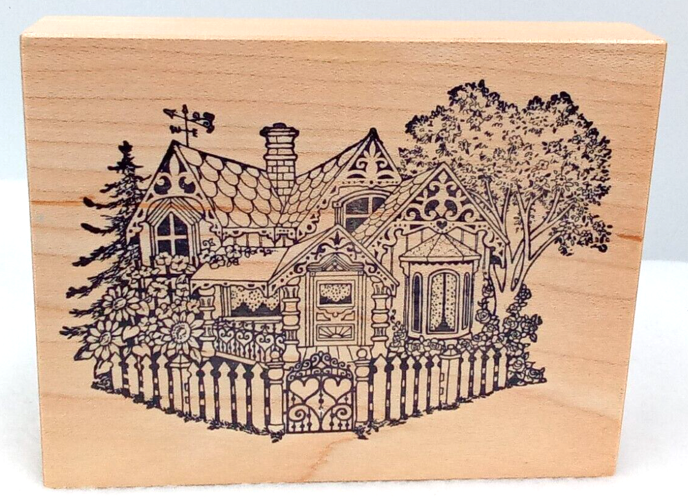 Victorian Floral Tree Fence Heart Rubber Stamp PSX Wood Mount K1097