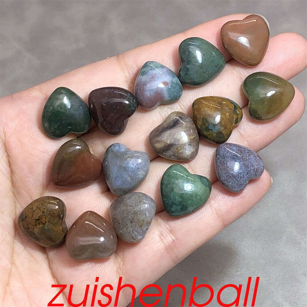 5x Natural Lndian Agate Mini Hearts Quartz Crystal Carved Skull Healing Gem^