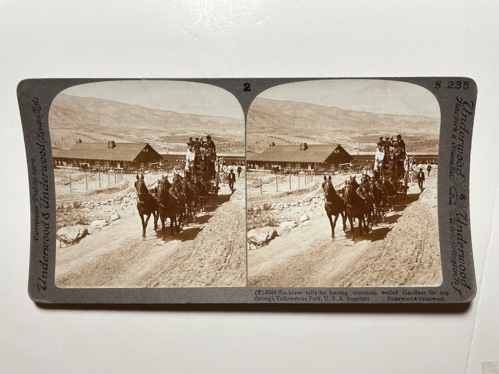 YNP Yellowstone Park 6 horse wagon S235 stereoview