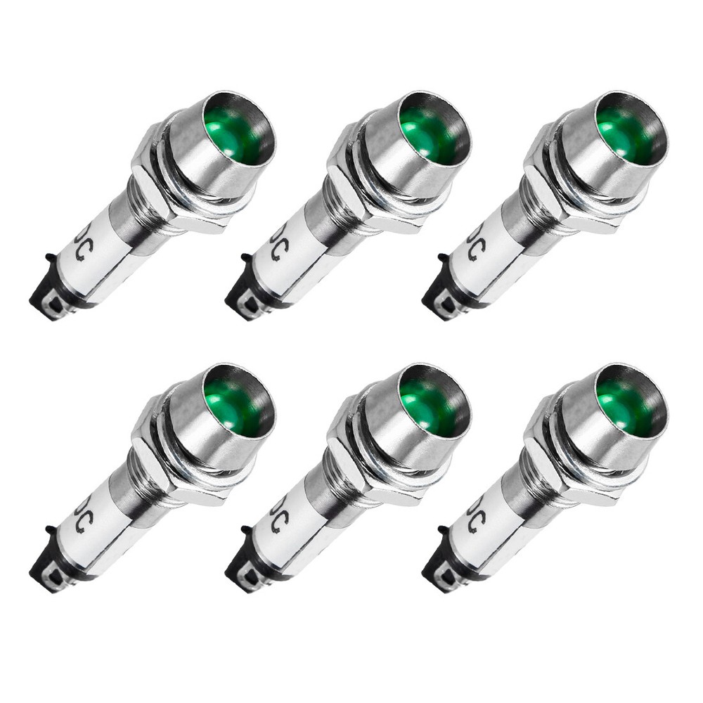 6pcs Indicator Light DC 12V Green Metal Shell Panel Mount 5/16