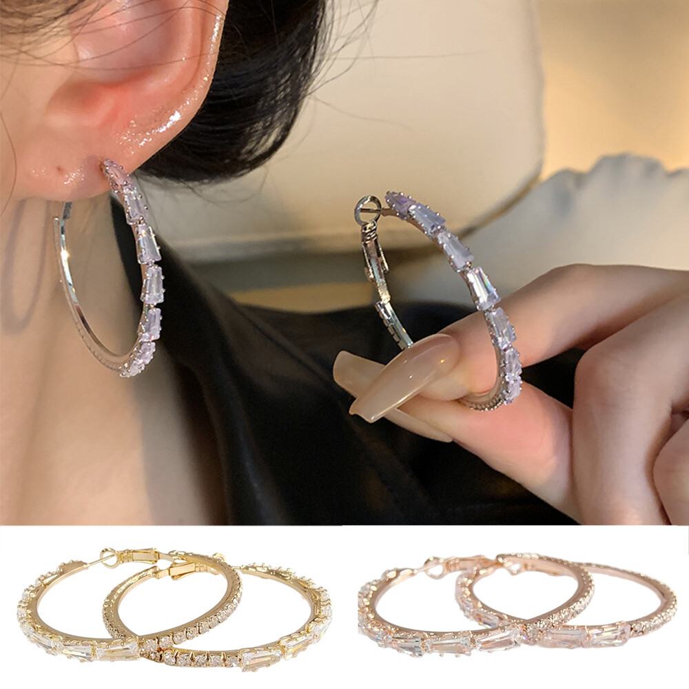 Luxury Style Round Hoop Earring Cubic Zircon Exquisite Wedding Ear Jewelr