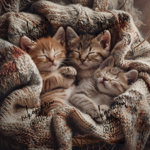 Sleeping Kitty Cats Digital Art Desktop Wallpaper Background Image Kit-image
