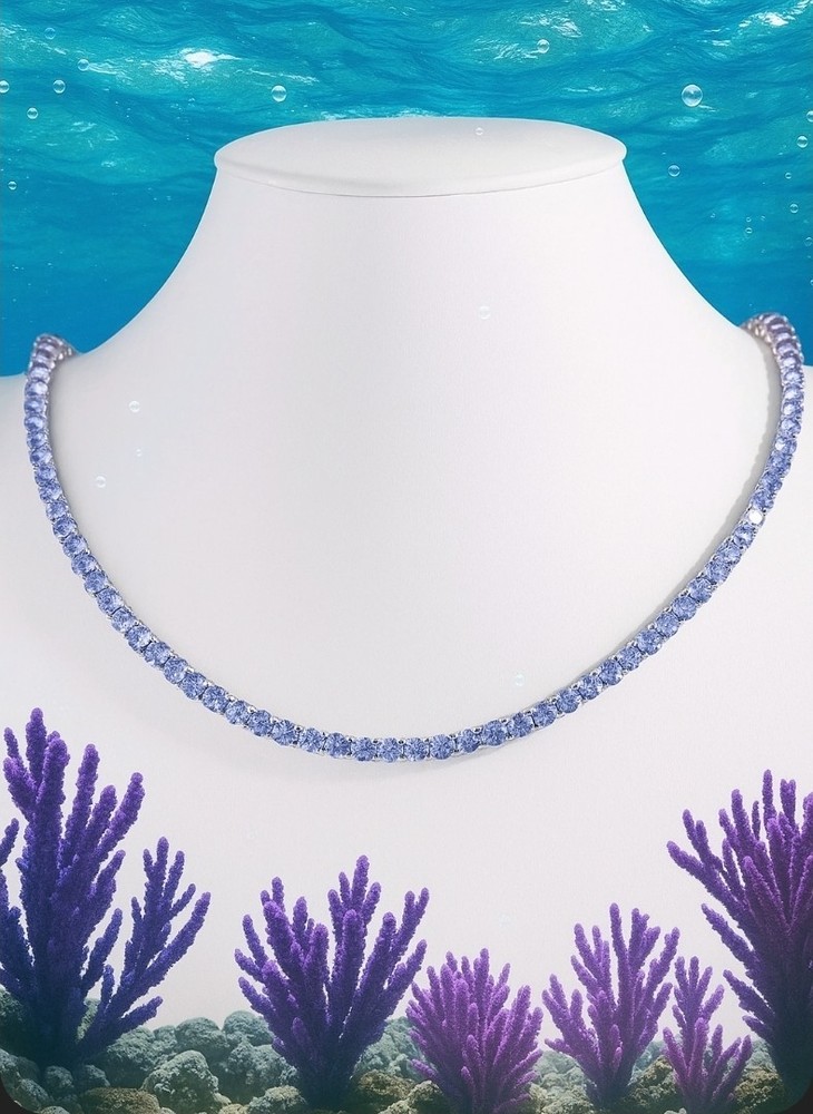 Tanzanite and Sterling Silver 18 Inch Tennis Necklace with Sparkling Stones