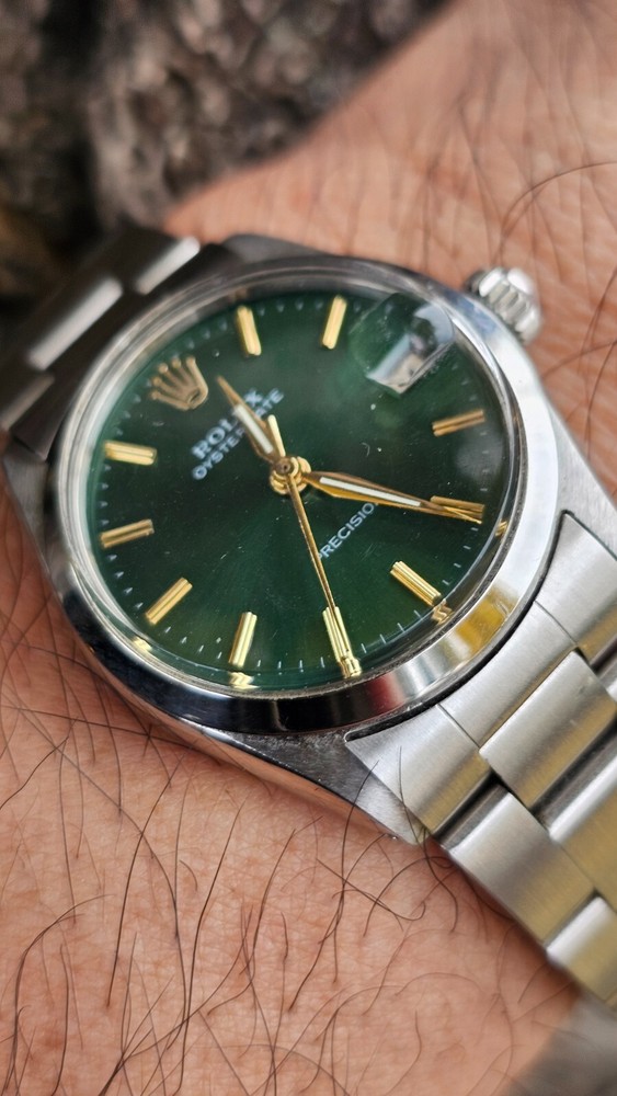 Vintage Rolex 6466 Boy Size 30mm Olive Green Dial Hand-Winding Watch 1967