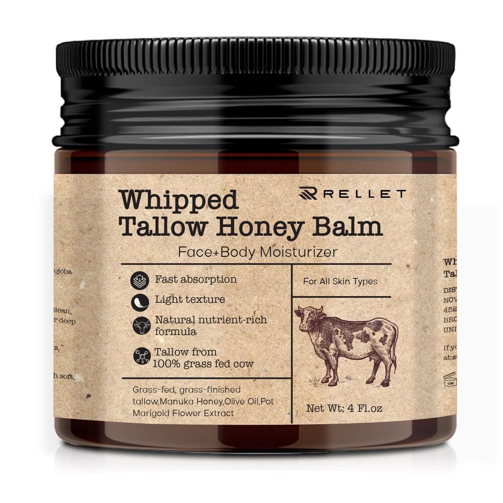 Beef Tallow and Honey Balm for Skin : Grass Fed Whipped Beef Tallow