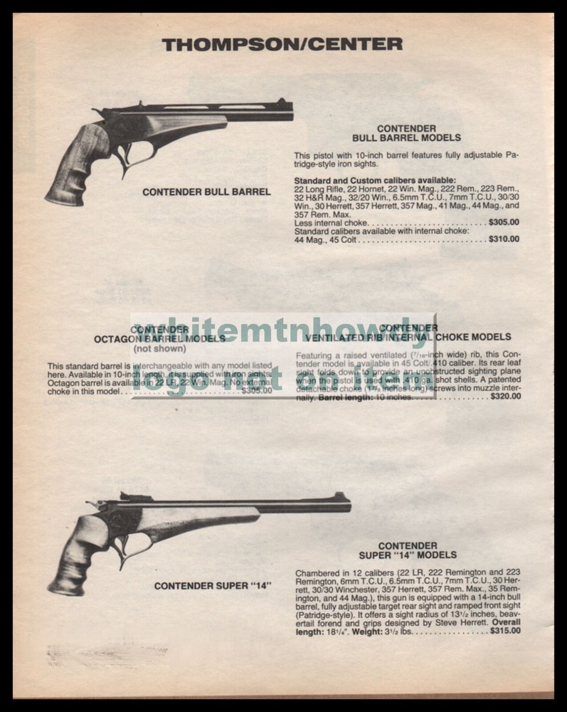 1987 THOMPSON CENTER TCA Contender Bull Barrel & Super 14