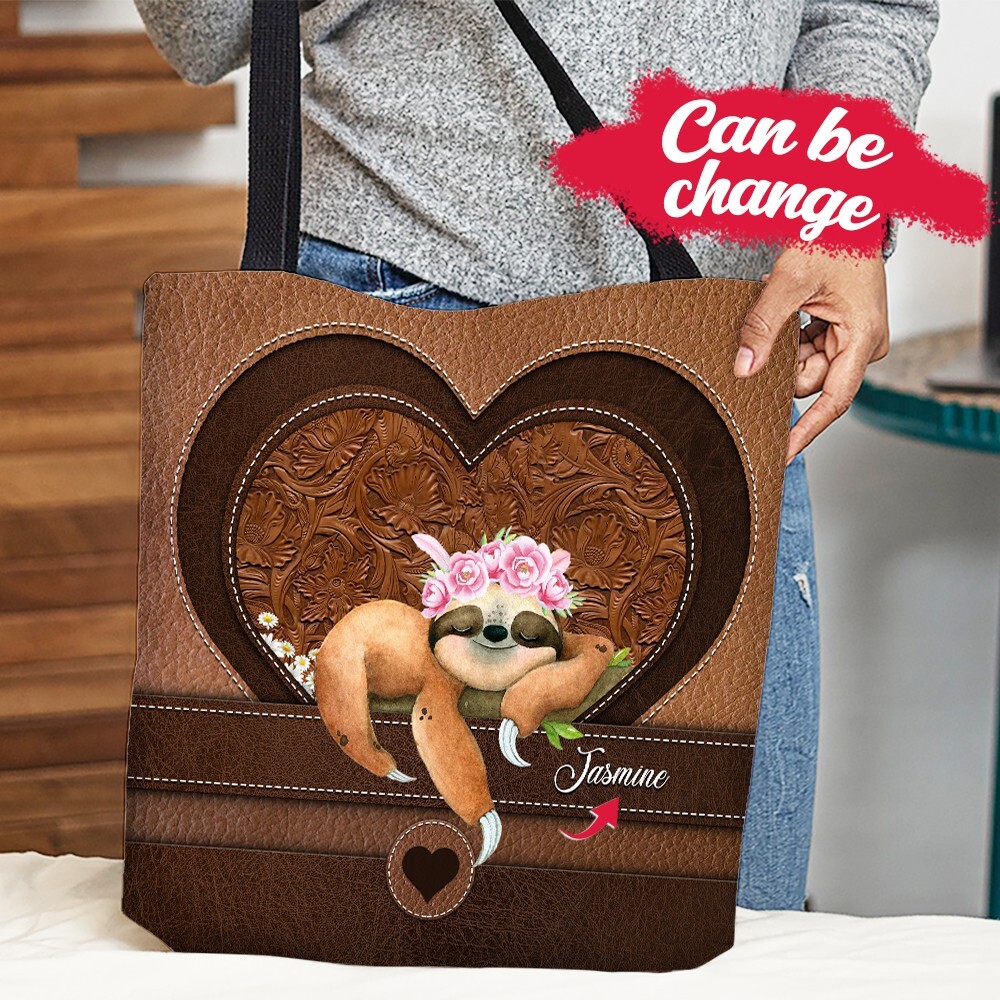 Vintage Sloth Lovers Tote Bag - Personalized Sleep Flower Handbag Gift-image