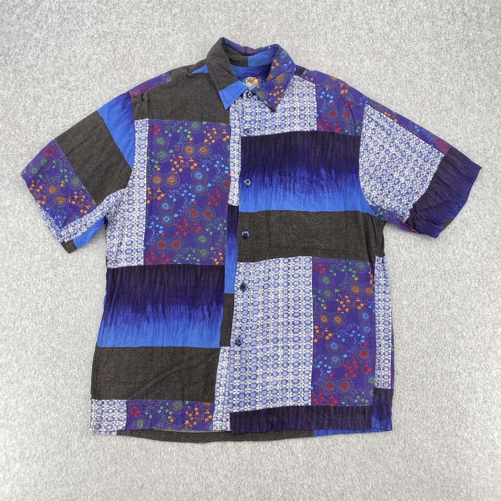 JAMS WORLDS Shirt Men Edition Small Cosmic Floral Patchwork Short Sleeve Vintage