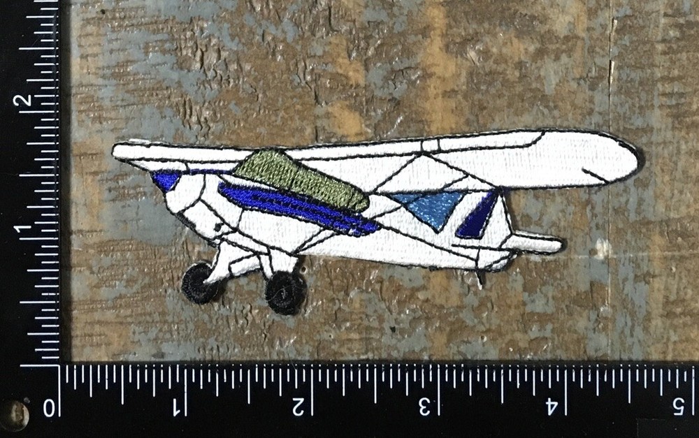 Vintage Aircraft Aviation Plane Embroidered Iron-On Patch in White and Blue