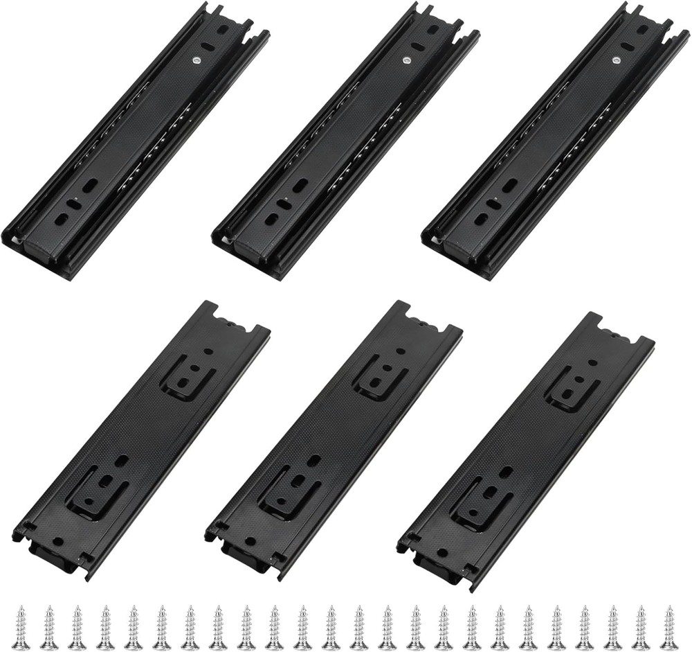 SOUJAP 6 PCS 8 Inch Full Extension Drawer Slides, 8 x 1.8 x 0.5 inch, Black