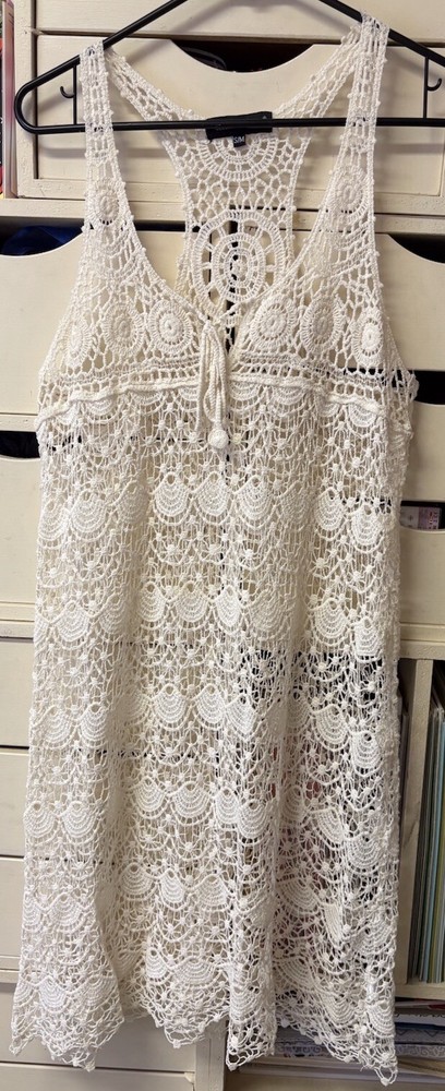 Club Z Collection Size S/M Crocheted Tank Style Cover-Up Dress Cream Color
