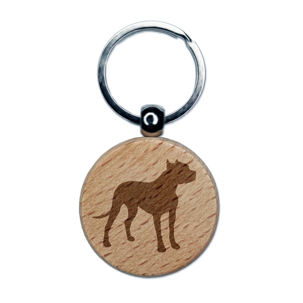 American Pit Bull Terrier Dog Solid Engraved Wood Round Keychain Tag Charm
