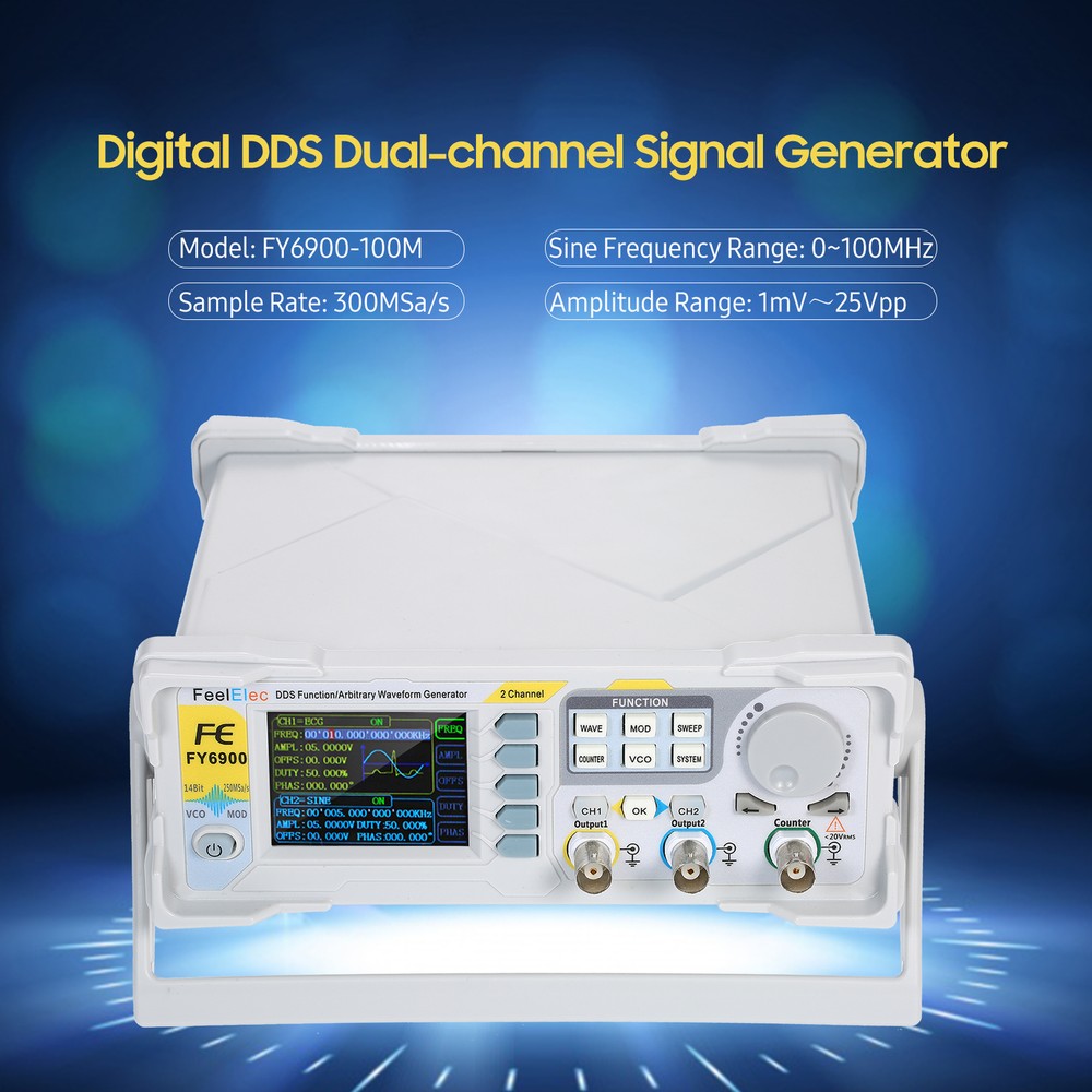 100MHz DDS Dual-channel Function Signal Generator 300MSa/s Frequency Meter M6T5